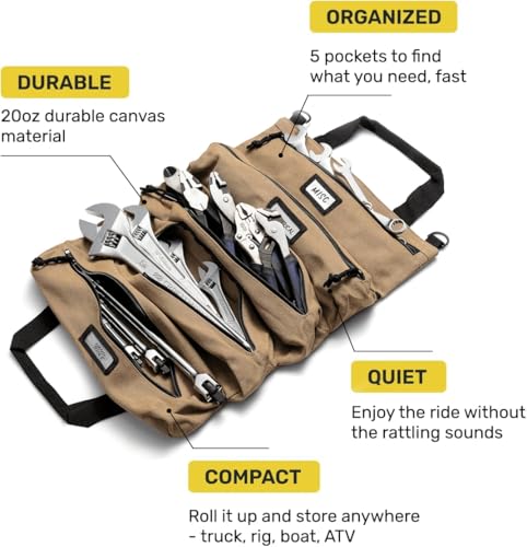 Official Voyager Tool Roll Bag, 5-Pocket 20 x 15 in, ArmyGreen, Made in USA | Easy to Carry Roll Up Tool Bag, 20oz Canvas, Rust-Proof YKK Zippers, Secure Buckle, Durable Gift for Electricians, Mechanics - color: Army Green, size: Voyager - Extra Large (20