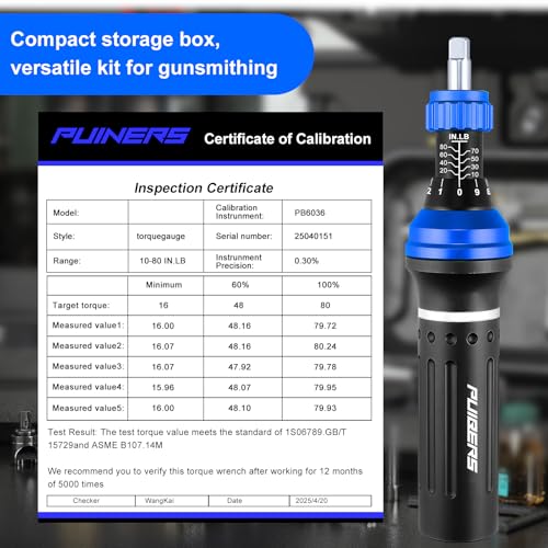 25-Piece Inch Pound Torque Screwdriver Set 1/4 Drive,10-80 In.lb Torque Screwdriver for Gunsmithing,Electronics, Bikes, Motorcycles & DIY Projects - size: 1/4" 10-80 LB.IN