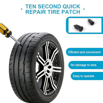 100PCS Tire Repair Rubber Screws, Self-Service Puncture Repair Tool | For Car Truck Motorcycle Tractor, Spiral Rubber Nails with Storage Box, Easy to Use, Includes Screwdriver