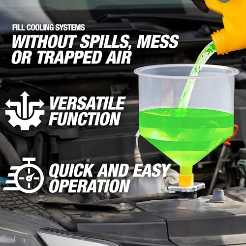 OEMTOOLS No-Spill Coolant Funnel Kit, 15 Piece Fluid and Oil Funnel Set, Allows Access To Hard-To-Reach Radiators | Allows Access To Hard-To-Reach Radiators, Includes 45° Angled and 5" Extension, Spill Free Funnel Kit Cooling System - style: 15 Piece