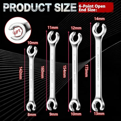 Flare Nut Wrench Set, 8x10mm，9x11mm, 10x12mm, 13x14mm Double Open End Metric Wrench Kit 4 Size f for Removing and Replacing Nuts for Automotive Repairs and Household Maintenance - size: 4 Size