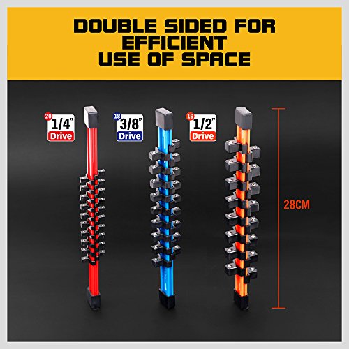 HORUSDY 3Pcs Double Sided Socket Organizer, 1/4-Inch, 3/8-Inch, 1/2-Inch, Premium Quality Socket Holders - style: 3Pcs Double Sided Socket Organizer