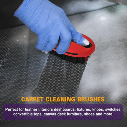 Carpet and Upholstery Cleaning Brush, Household Hard Bristle Brush, Car Plastic Gap Cleaning Brush, Universal Auto Detailing Brush for Car Interior Seat, Clothes and Sofa Cleaning - color: Red