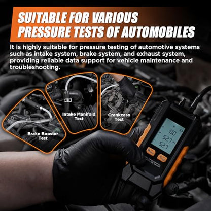 Digital Manometer -101~200kPa Manometer Gas Pressure Tester, Data Zero & Calibration Mini HVAC Gas Pressure Tester with Backlight LCD Display & Data Hold, 6 Units, 7 Adapters