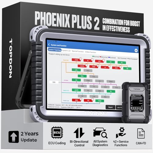 TOPDON Phoenix Plus 2, OE-Level TOPDON Scanner, Advanced Online ECU Coding & Configuration Flashing, Bidirectional Scan Tool with Topology Map, CANFD, 42+ Services, FCA AutoAuth, 2 Years Free Update