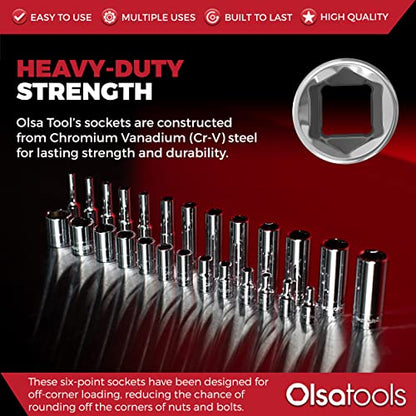 Olsa Tools SAE Shallow Socket Set - 3/8-Inch Drive, 13pc - 6-Point Chrome Sockets 1/4" to 1" and No Skipped Sizes - Mechanic Shallow SAE Socket Set - Professional Grade Short Sockets - Part: 1333 - color: Sae Shallow, size: 13pc, 3/8-Inch Drive