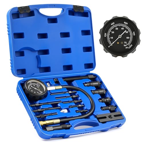 OMT 18pc Diesel Engine Compression Tester Kit, Adjustable Pressure Gauge | Premium Brass Core; Glow Plug Injector Adapters; Cylinder Leakage Diagnostics; Vehicle Repairs; For Professional Mechanics
