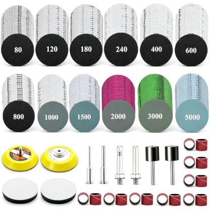 275PCS 2Inch Sanding Discs and Drum for Dremel Tool Accessories 80-5000 Grit Hook and Loop Sandpaper with 1/4" 1/8" Shank Sanding Pads Used for Resin/Rock/Making Jewelry Polishing - size: 2Inch-KIT