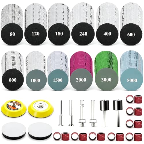 275PCS 2Inch Sanding Discs and Drum for Dremel Tool Accessories 80-5000 Grit Hook and Loop Sandpaper with 1/4" 1/8" Shank Sanding Pads Used for Resin/Rock/Making Jewelry Polishing - size: 2Inch-KIT