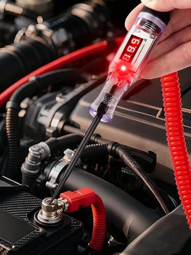 Test Light Automotive 3-80V DC,Digital LED Power Tools with Voltage Display,Bidirectional Indicator, Voltage Tester Pen with Extended Spring Wire&Stainless Steel Probe, for Car,RV,Fuse Tester
