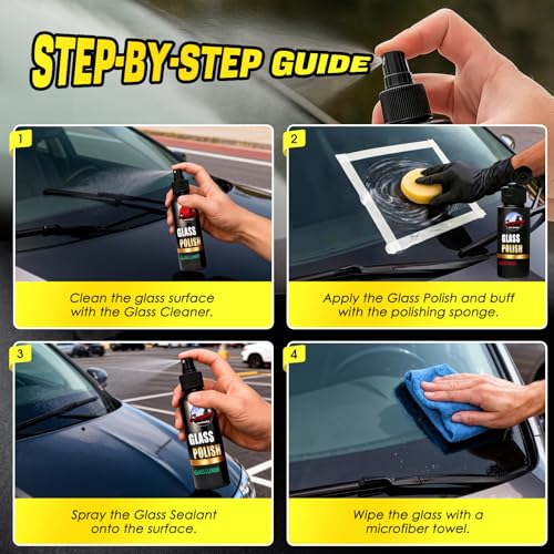 Cerium Oxide Glass Polishing Kit, Windshield Glass Scratch Remover - Restores Clarity & Removes Wiper Marks, Swirls, Water Spots - Complete DIY Kit