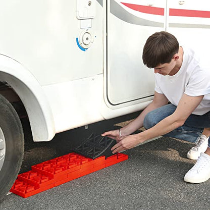 Homeon Wheels 10 Packs Rv Camper Leveling Blocks, Chocks Anti-Slip Pads Design Include One Wheel Chock and Carrying Bag for Camper Travel Trailer - color: Black+Red
