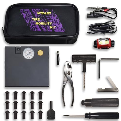 Stop & Go 5001 24 Piece Tubeless Mushroom Plug Tire Mobility Repair Kit & Air Compressor for Punctures & Flats on Car, Trucks, Trailers, & ATV (15 Plugs) - size: 24 Piece Tubeless Mobility Tire Repair Kit
