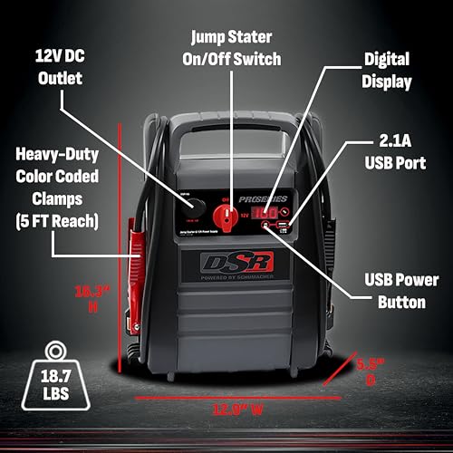 Schumacher Electric DSR ProSeries Car Battery Jump Starter - 2200 Peak Amp 12V Car Starter, Jump Box & Portable Power Station - Digital Display, Heavy-Duty Clamps - DSR165 - style: 12V 2200 Peak Amp