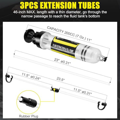 JIFETOR 200CC Automotive Fluid Extractor Fill Hand Pump Oil Change Syringe | Manual Liquid Transfer Tool with Total 46" Hose and Extension Tubes, for ATF Coolant Power Steering Fluid Gear Oil Engine Oil