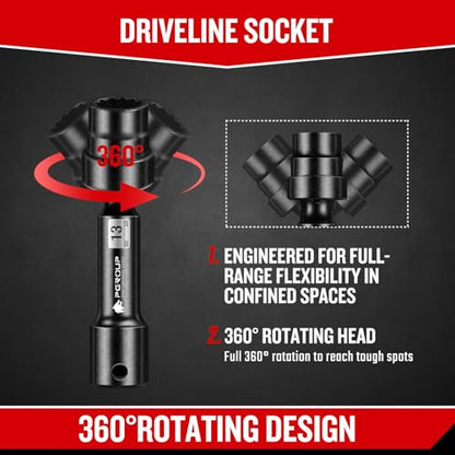 9-Piece 1/2'' Drive Driveline Limited Clearance Socket Set, 12-Point Metric Impact Swivel Socket Set, Cr-Mo Steel with Storage Case for Automotive & Industrial - size: 9 PCS