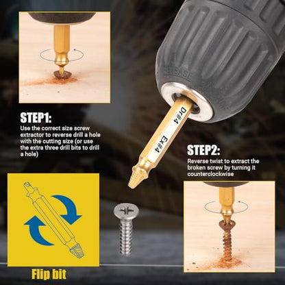 Damaged Screw Extractor Set, Gifts for Men, CLEVEROOL 10 PCS HSS 6542 Screw Extractor Remover Kit for Easy Removal of Stripped, Rusty, Broken Hardware (Gold) - size: 10 Pieces