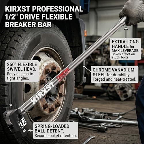 25-Inch 1/2” Drive Breaker Bar, 250° Rotatable Head, Heavy Duty Extension Breaker Bar, Ball Lock Function, Laser Marking, Mechanical Work, Automobile and Motorcycle Maintenance and Repair - size: 1/2" drive 25 in