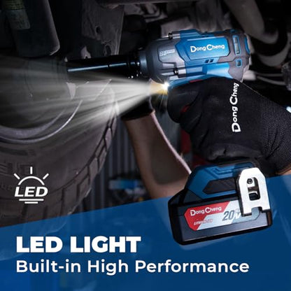 Dong Cheng 20V Brushless Impact Wrench, Max Torque 503 ft-lbs (682 N.m), 1/2 inch with 3 Mode Speed, 2400 RPM Cordless Impact Gun, Includes 4.0Ah Battery, Charger, 5 Impact Sockets and Kit Bag - style: One Battery