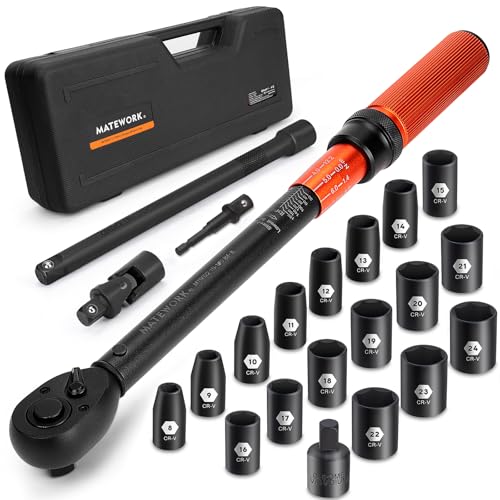 1/2-Inch Drive Torque Wrench Set 22PCS, 10-180FT.LB/13.6-244.1Nm, Click Torque Wrench Socket Set, 72-Tooth Dual-direction, ±3% Precision Adjustable Torque Wrench for Lug Nut, Bicycle, Moto, Car - size: 1/2-inch (22pcs, 10-180 ft.lb/13.6-244.1 nm)
