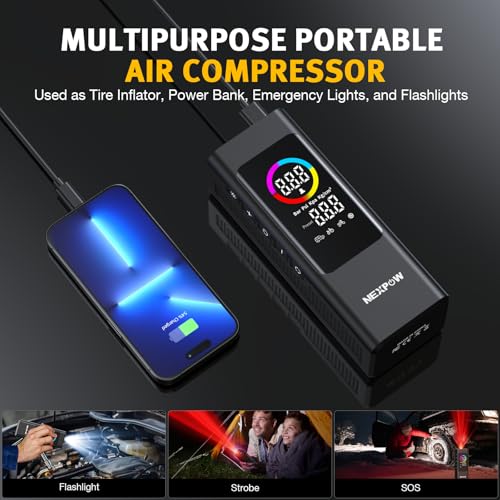 Tire Inflator Portable Air Compressor, NEXPOW 150 PSI Cordless Car Air Pump with Digital Gauge, Rechargeable 7800mAh Battery, LED Light, for Car Tires, Bike, Motorcycle, Ball, Inflatables