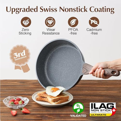 SENSARTE Nonstick Skillet, Deep Frying Pan 10/11/12-inch, Saute Pan with Lid, Stay-cool Handle, Healthy Stone Cookware Cooking Pan, Induction Compatible (10-Inch/3.5QT) (Pack of 2) - color: Gray, size: 10-inch/3.5QT (Pack of 2)