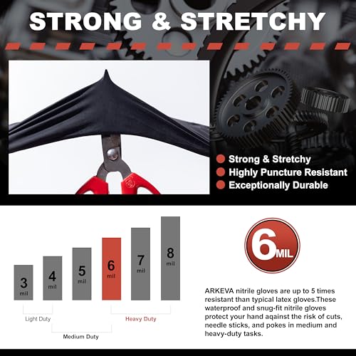 ARKEVA Black Nitrile Disposable Gloves 6 Mil. Chemical Resistance, Tear-Resistance, Latex & Powder Free - size: X-Large
