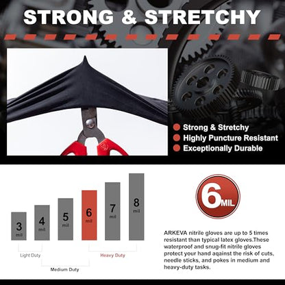 ARKEVA Black Nitrile Disposable Gloves 6 Mil. Chemical Resistance, Tear-Resistance, Latex & Powder Free - size: X-Large