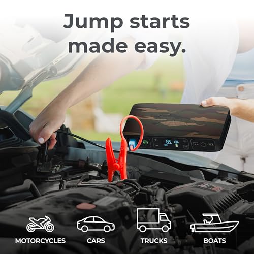 HALO Bolt Air 58830 Portable Car Battery Jump Starter | 100 PSI Air Compressor, 58.8Wh USB Power Bank, Emergency Floodlight & Charger, Jumps Cars SUVs & Trucks, Inflates Tires, TSA Approved — Camo - color: Camo