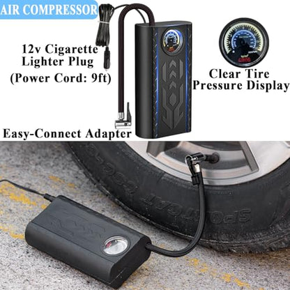Car Emergency Roadside Kit with Scissor Jack, Air Compressor, Jumper Cables, Car Safety Kit, Air Wedge Bag Pump