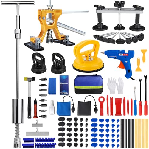 Dent Puller Hail Remover Kit, Professional Car Paintless Dent Removal Kit Tools, 2 in 1 T-Bar,Adjustable Dent Lifter, Bridge Puller Slide Hammer Dent Suction Puller for Auto Body SUV Damage DIY Repair