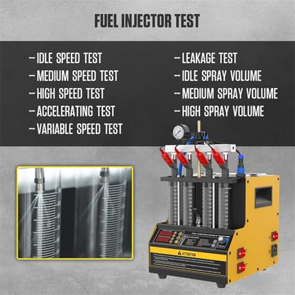 CT160 Fuel Injector Cleaner Tester, 4-Cylinder Ultrasonic Machine, 110V | 4-cylinder fuel injector cleaner tester with ultrasonic cleaning, spray test, leakage test, heated tank and pressure control - color: Yellow