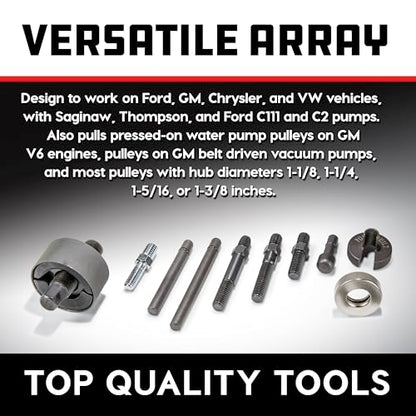 Powerbuilt Power Steering and Alternator Pulley Remove and Install Tool Set, Replace Vehicle Steering Pump, Car Repair Tools, Storage Case - 648605 - style: Tool Set