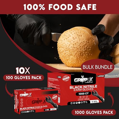 London Labs Black Nitrile Gloves Disposable Latex Free & Powder Free, 4 Mil Rubber Glove, Cleaning, Cooking, Mechanic(XS-XXL) - size: XX-Large, style: 100 Count