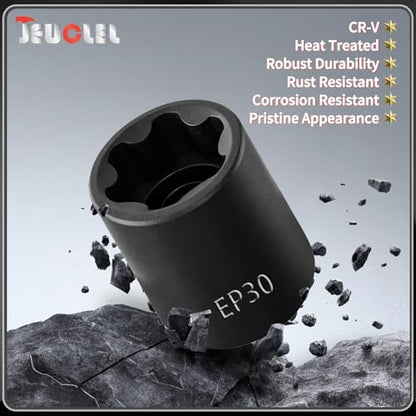 EP Socket EP30, 6 Point 1/2” Dr Female External E-Torx Plus Socket | EP Socket, Female External, E-Torx Plus Socket, External, Cr-V Steel, High Deformation Prevention - size: EP30