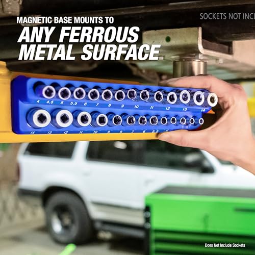 OEMTOOLS 6-Pc Metric & SAE Magnetic Socket Tray Set Holds 143 Sockets | Magnetic Socket Organizer Tray, Non-Marring Rubberized Base, Clearly Marked Sizes, 1/4, 3/8, 1/2 Inch Sockets - style: Green and Blue
