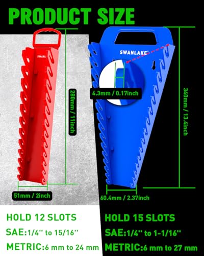 SWANLAKE 4-Pack Magnetic Wrench Organizer Toolbox Holder, 2PCS 15-Slot and 2PCS 12-Slot Wrench Organizers, SAE & Metric Ratchet Holders for Tool Box - style: 54-Slot