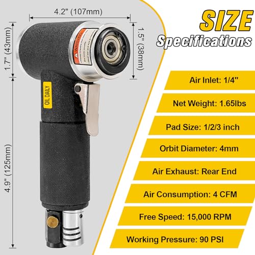 SI FANG 1'' 2'' 3'' Mini Random Orbital Air Sander Kit, High Speed Pneumatic DA Sanders Polisher for Auto Body Work, Includes 27Pcs 1/2/3in Polishing Sponge & Wool Pads, 15Pcs Sandpapers (Black) - style: 1"2"3" Buffer&Sander Kit