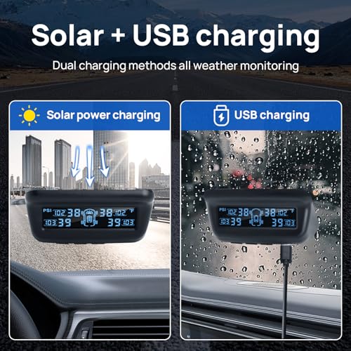 Masoll Tire Pressure Monitoring System, RV/Trailer TPMS with Solar Charging & Auto Calibration, M13 LCD Display tpms 4 sensors (0-99PSI)