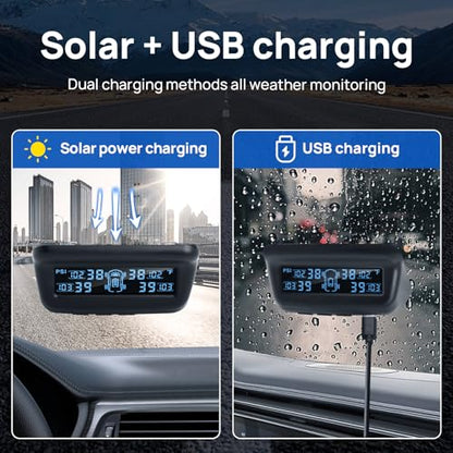 Masoll Tire Pressure Monitoring System, RV/Trailer TPMS with Solar Charging & Auto Calibration, M13 LCD Display tpms 4 sensors (0-99PSI)