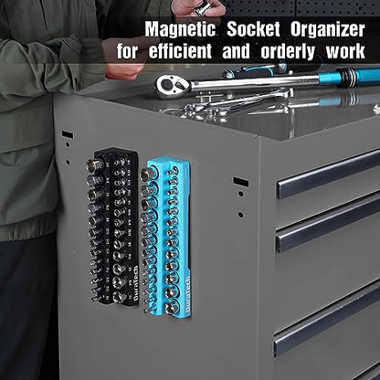 DURATECH Magnetic Socket Organizer Set, 1/4" SAE & Metric Socket Holders | Socket Trays, Tool Box, Tool Cart Organizer, Standard & Deep Sockets Organizer, Carbon Fiber, Prevent Scratching, 52-holder - size: 2pc 1/4" Metric&SAE