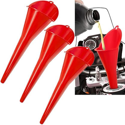 3-Pack Long-Neck Oil Funnels, 11" Multi-Purpose Funnels for Automotive & Motorcycle Use – Reusable Funnel for Oil, Gas & Transmission Fluid (Red) - color: Red