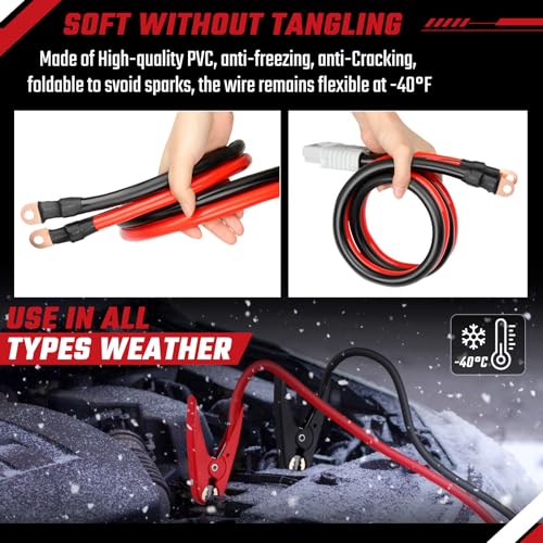 Heavy Duty Jumper Cables, 1 Gauge 1000Amp 20 feet, Booster Battery Cables with Permanent Installation kit and Quick Connect Plug for Car SUV Trucks up to 8-Liter Gasoline & 6-Liter Diesel Engines - size: 1 Gauge 20 Feet