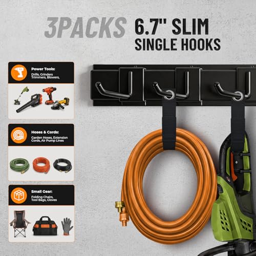 66" Heavy Duty Garage Tool Organizer Wall Mount, Steel Garage Storage Rack Holds up to 900 lbs with Adjustable Hooks, Wall Mounted Tool Organizer for Garage, Shed & Yard, 4 Panels, 10 Hooks & 2 Straps - size: 66"|4 Panels+10 Hooks+2 Straps