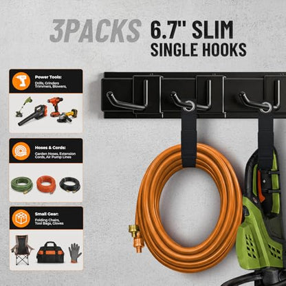 66" Heavy Duty Garage Tool Organizer Wall Mount, Steel Garage Storage Rack Holds up to 900 lbs with Adjustable Hooks, Wall Mounted Tool Organizer for Garage, Shed & Yard, 4 Panels, 10 Hooks & 2 Straps - size: 66"|4 Panels+10 Hooks+2 Straps