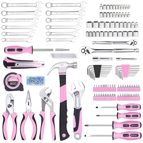 FASTPRO 225-Piece Pink Tool Set, SAE & Metric Mechanics Hand Tool Set with Toolbox, Home/Auto Repairing Tool Kit for DIY, Home Maintenance and Car Repairing