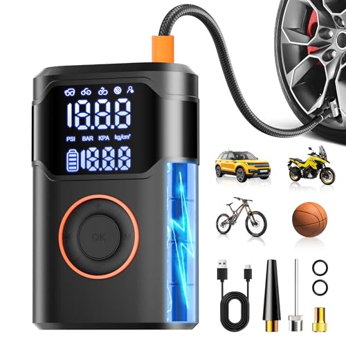 Tire Inflator Portable Air Compressor-150PSI Tire Air Pump, 5X Faster with Digital Gauge, Auto-Off & LED Light, Air Pump for Car Tires, Motorcycle, Bike, Balls & More, Car Gifts for Men Women - color: black