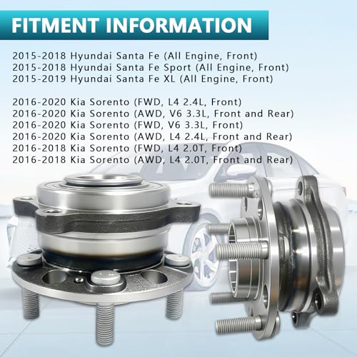 513409 Front Rear Wheel Bearing Hub Assembly for Hyundai Santa Fe Sport XL 2015-2019, Kia Sorento 2016-2020, 51750-C5000 (2PCS) - size: 513409