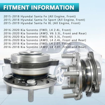 513409 Front Rear Wheel Bearing Hub Assembly for Hyundai Santa Fe Sport XL 2015-2019, Kia Sorento 2016-2020, 51750-C5000 (2PCS) - size: 513409