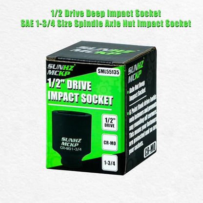SUNHZMCKP 1/2 Inch Drive Impact Socket, SAE 1-3/4 In Deep Socket, CR-MO, 6 Point Axle Nut Socket for Easy Removal of Axle Shaft Nuts (1-3/4) - color: Sae, size: 1-3/4 inch